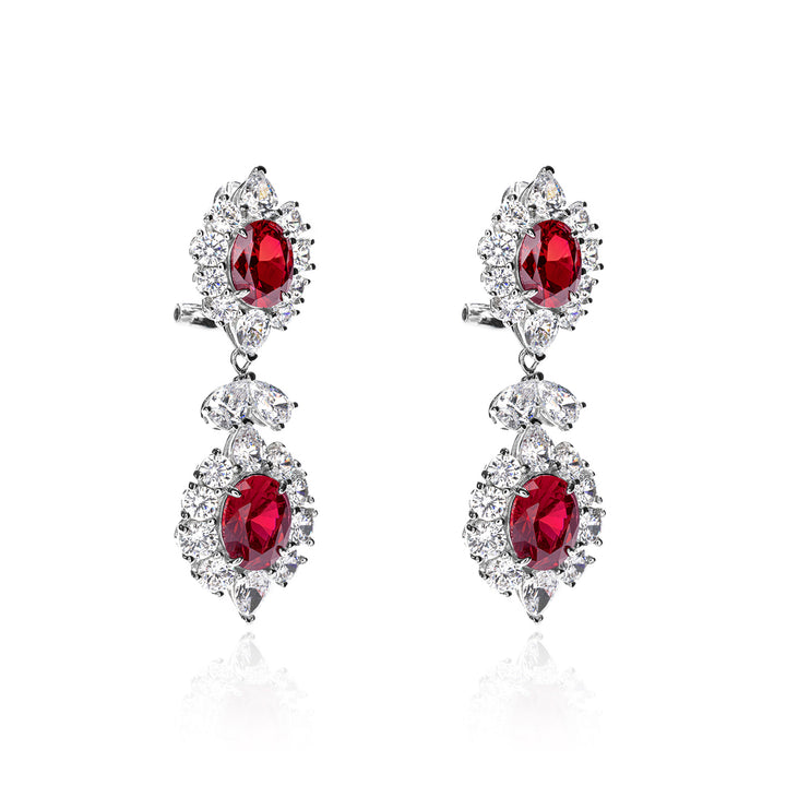 Crimson Halo Gemstone Silver Earrings