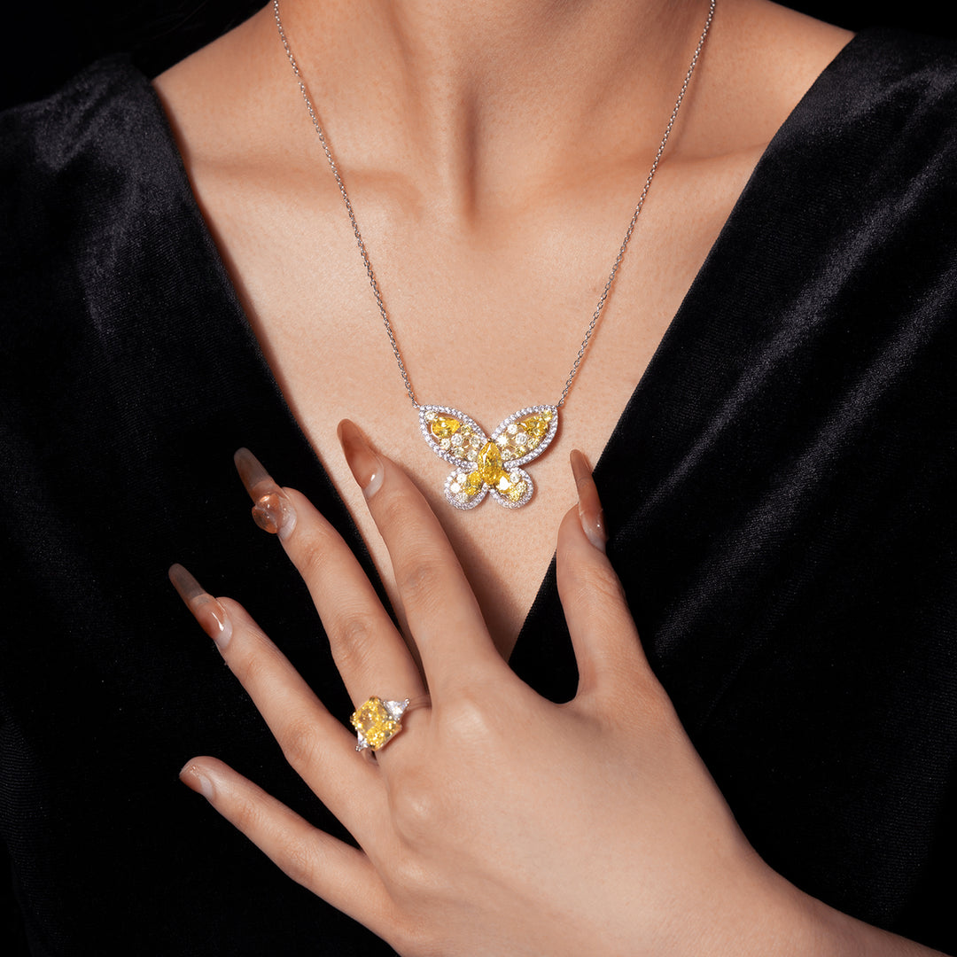 Golden Butterfly Silver Necklace