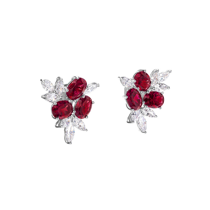 Crimson Bloom Silver Earrings