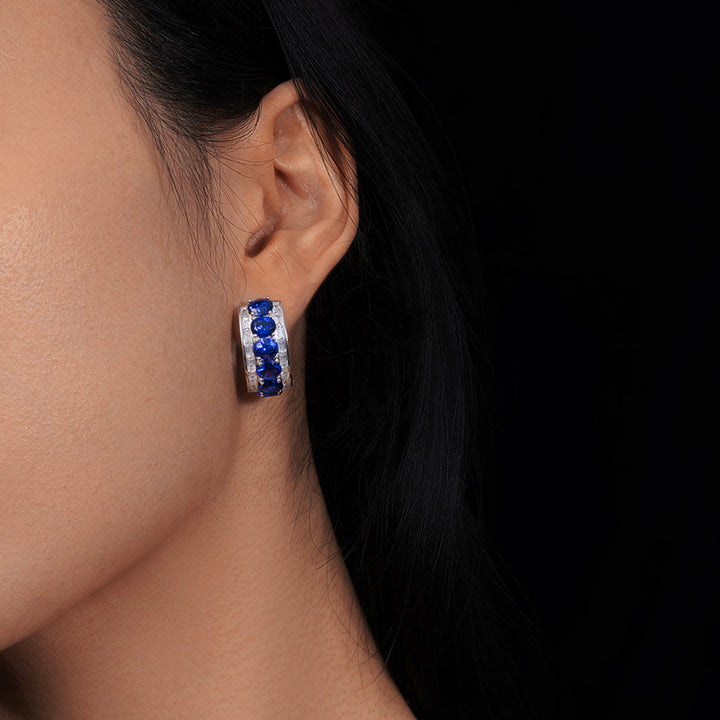 Sapphire Curve Silver Earrings
