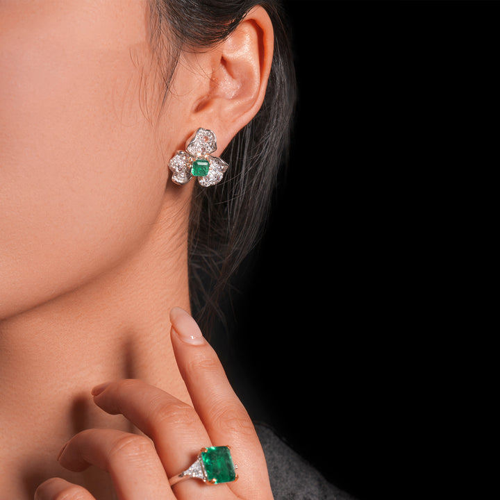 Emerald Bloom Silver Earrings