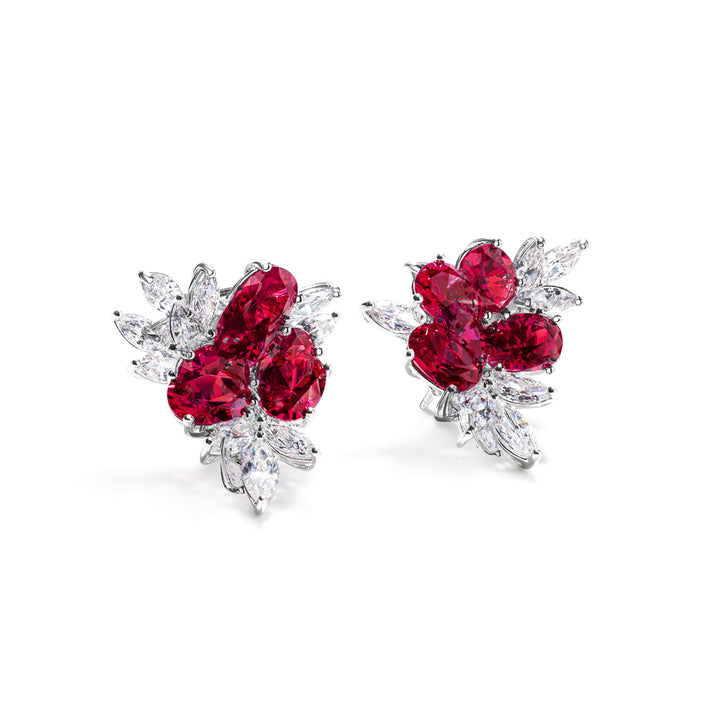 Crimson Bloom Silver Earrings