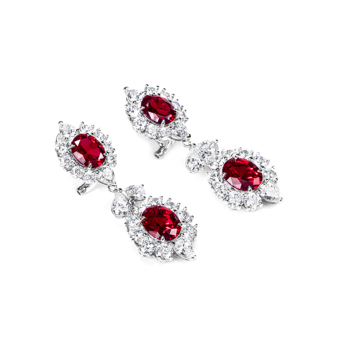 Crimson Halo Gemstone Silver Earrings