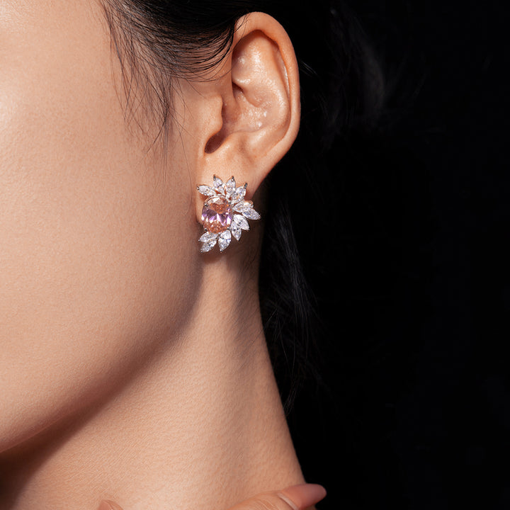 Blush Aura Silver Gem Earrings