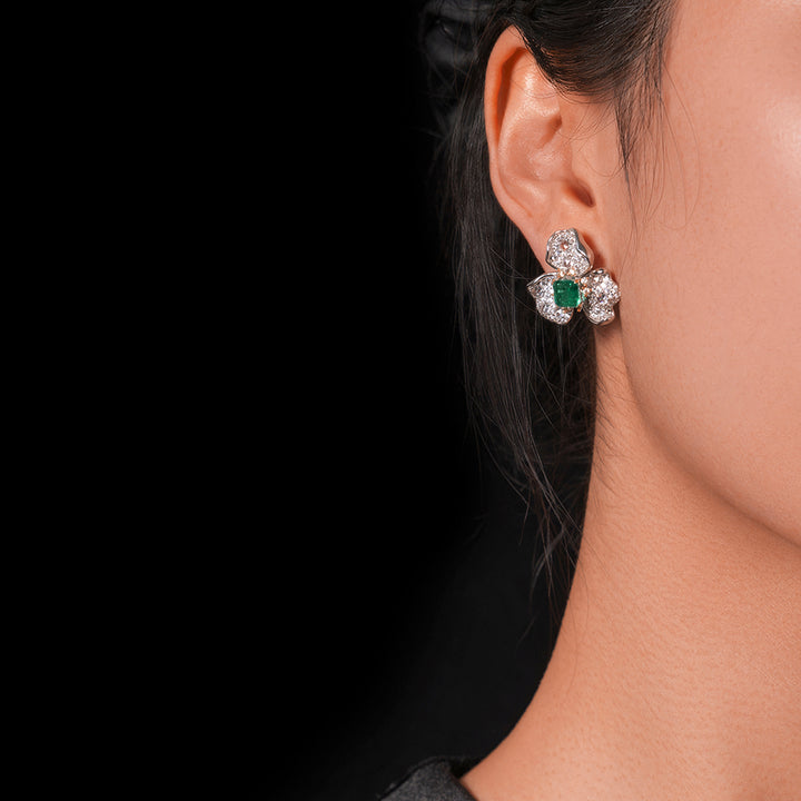 Emerald Bloom Silver Earrings