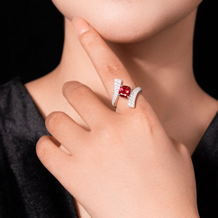 Crimson Arc Silver Gem Ring