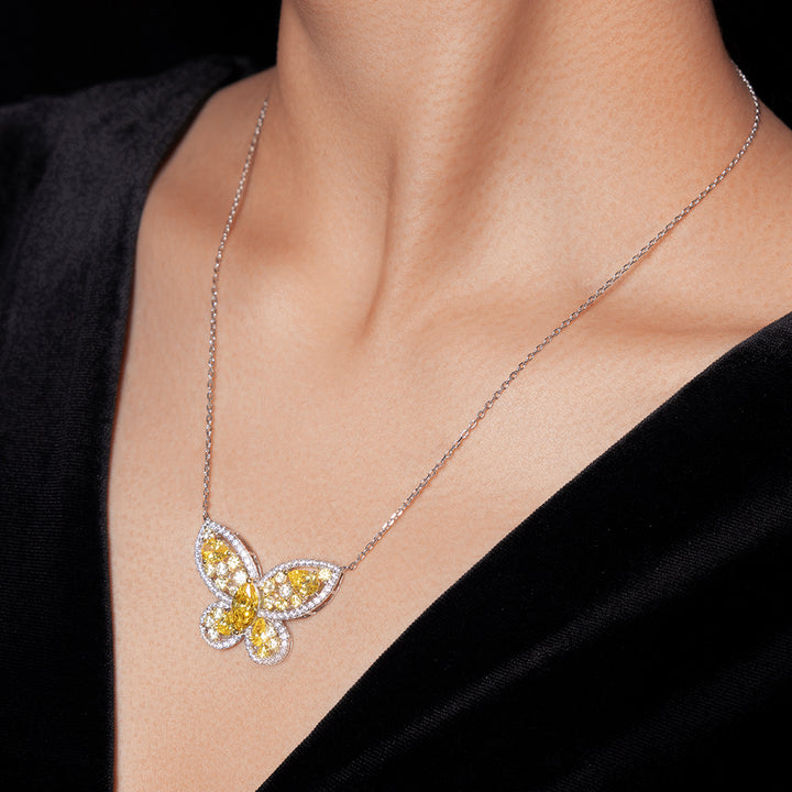 Golden Butterfly Silver Necklace