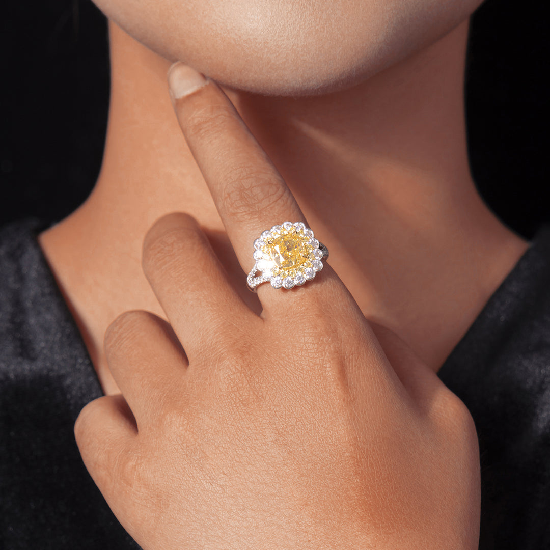 Golden Bloom Silver Ring