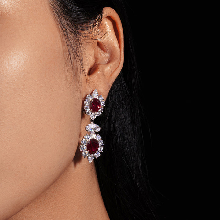 Crimson Halo Gemstone Silver Earrings