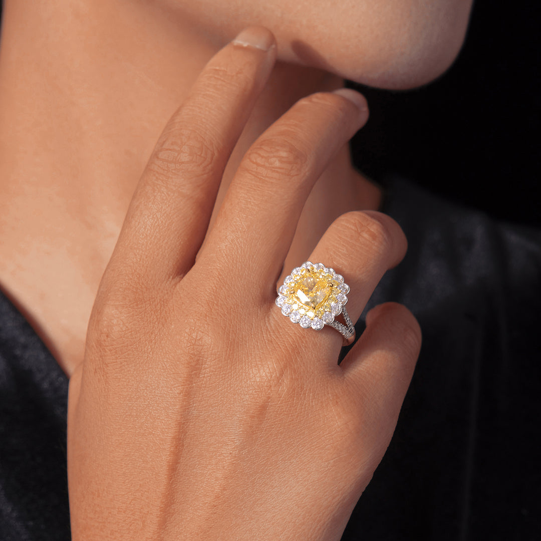 Golden Bloom Silver Ring