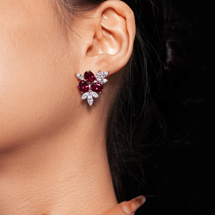 Crimson Bloom Silver Earrings