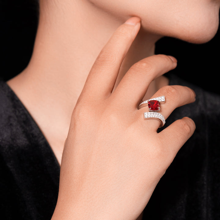 Crimson Arc Silver Gem Ring