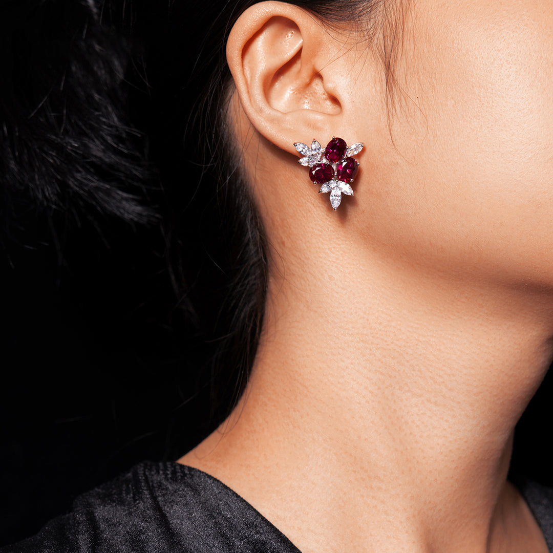 Crimson Bloom Silver Earrings