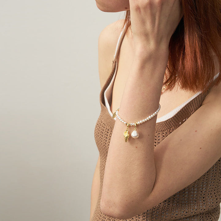 Aquamarine & Pearl Charm Bracelet