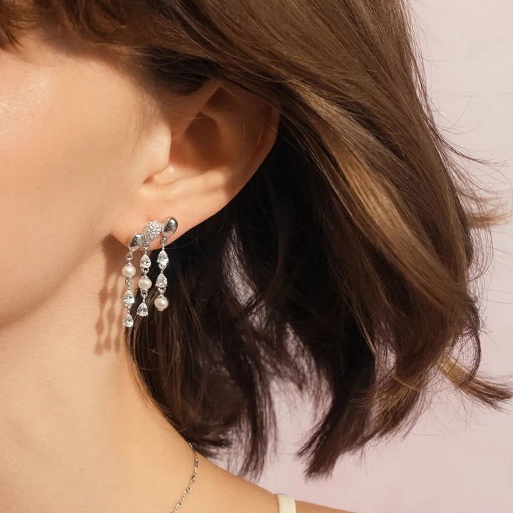 Silver Balloon & Pearl Drop Earrings