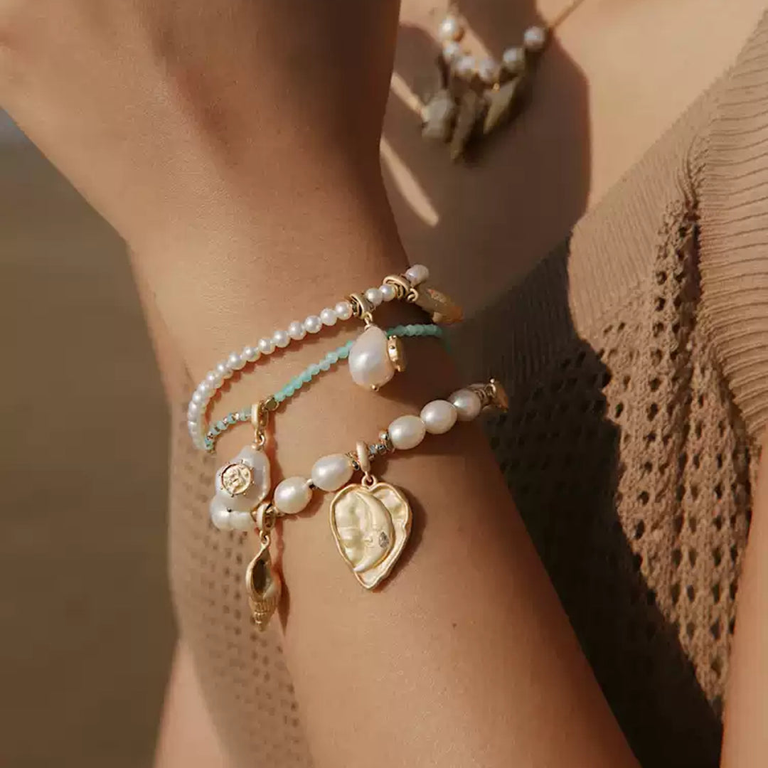 Golden Sun & Shell Pearl Bracelet