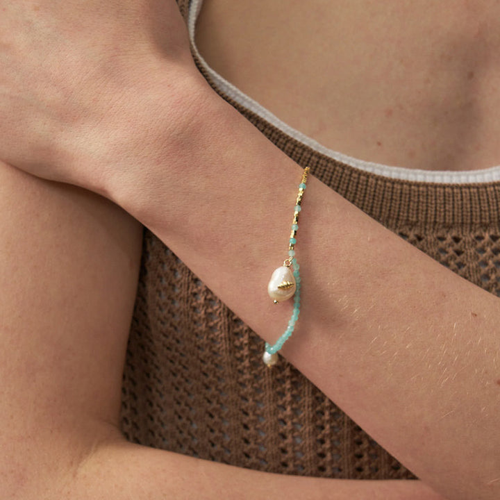 Aquamarine & Pearl Charm Bracelet
