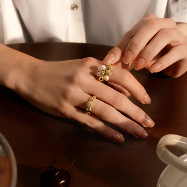 Golden Balloon Pearl Statement Ring