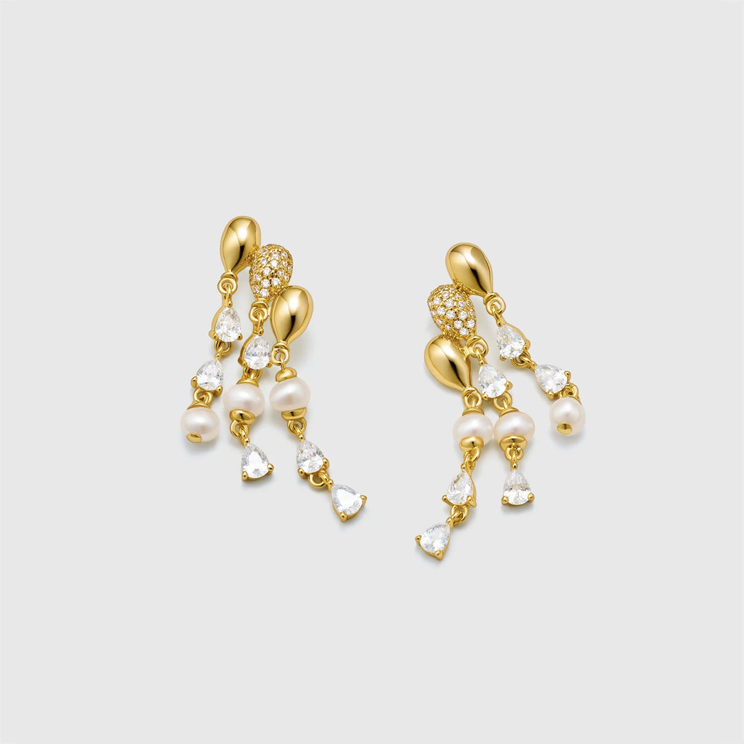 Golden Bubble & Pearl Drop Earrings