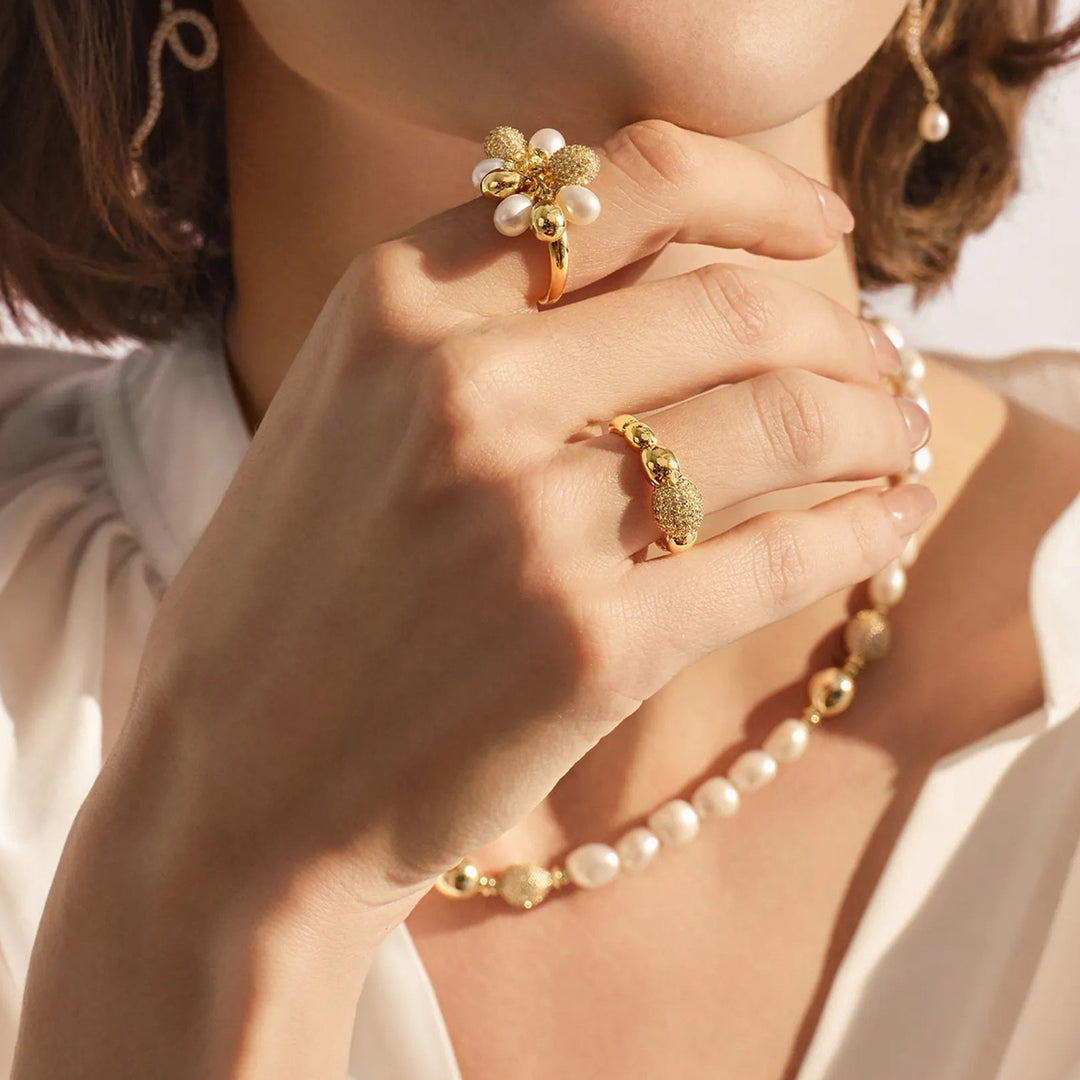 Golden Balloon Pearl Statement Ring