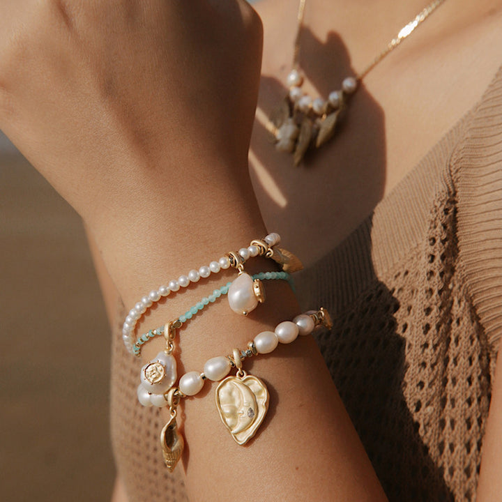 Aquamarine & Pearl Charm Bracelet