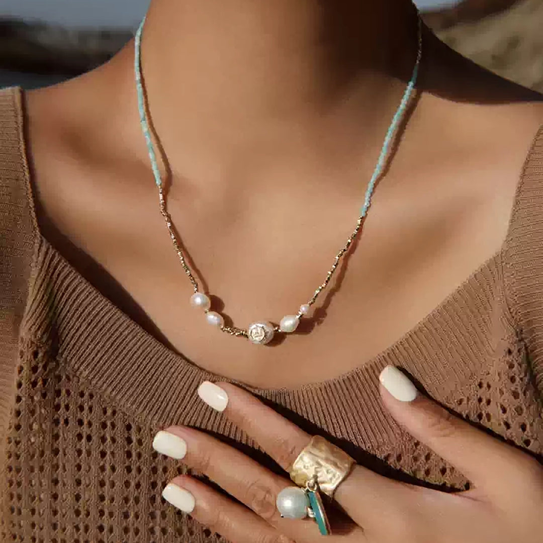 Dual Wear Aquamarine & Pearl Necklace-Bracelet