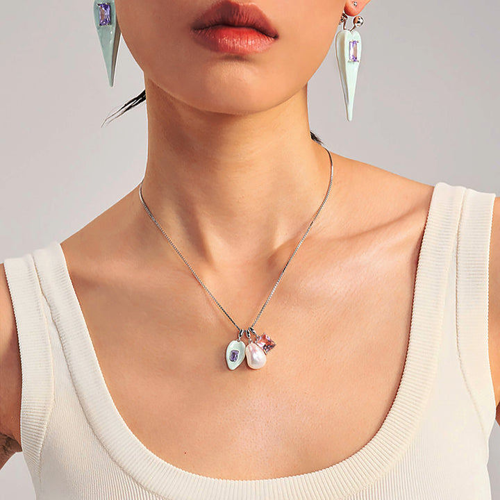 Pearl & Gem Leaf Necklace