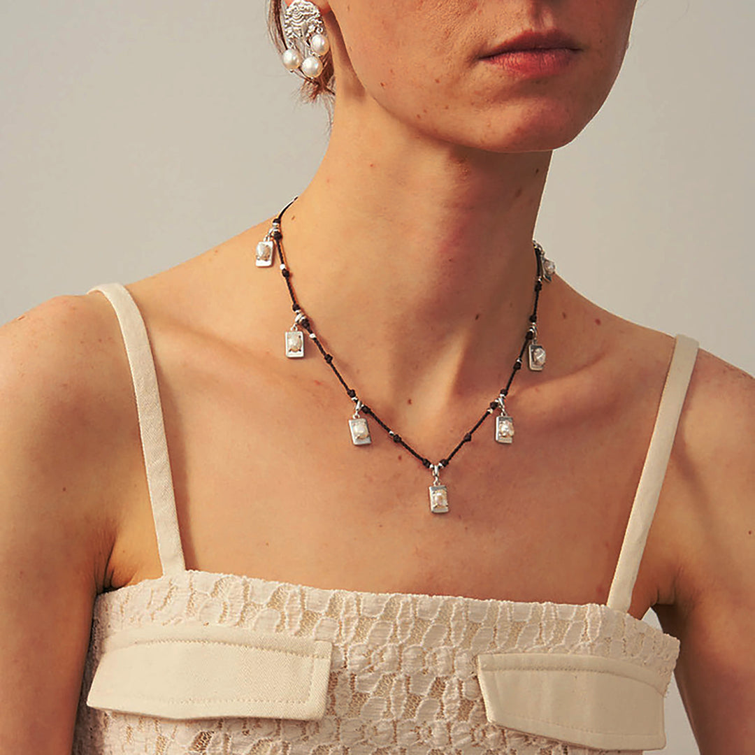 Boho Pearl & Silver Charm Necklace