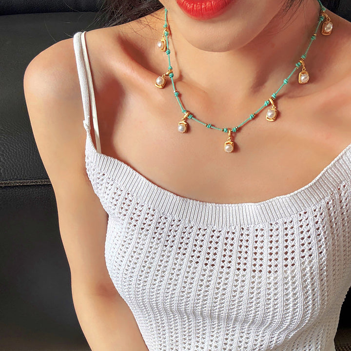 Boho Pearl & Gold  Charm Necklace