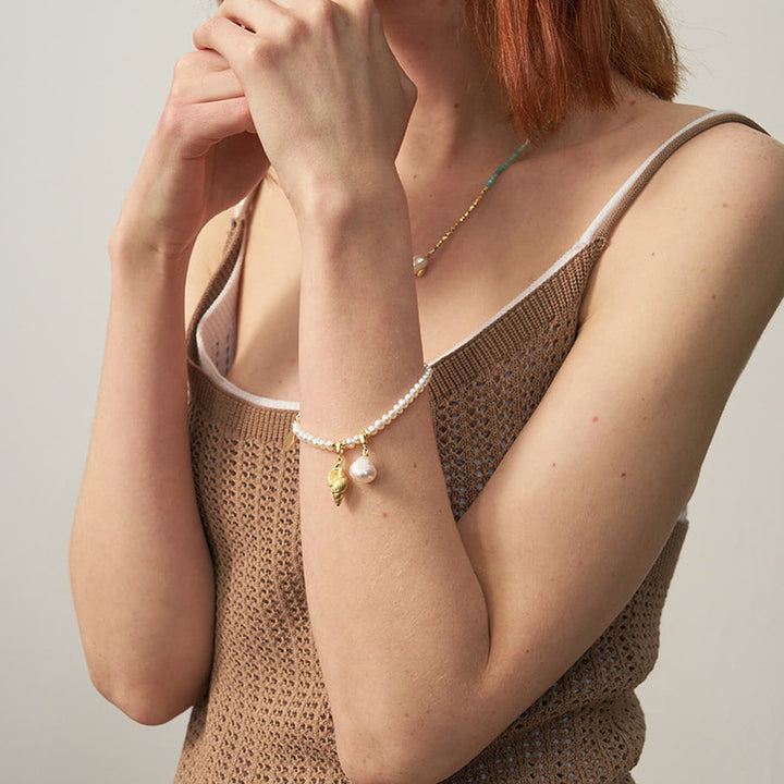 Golden Sun & Shell Pearl Bracelet