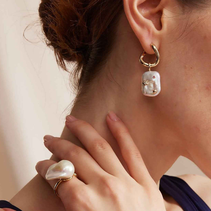 Celestial Night Baroque Pearl Earrings