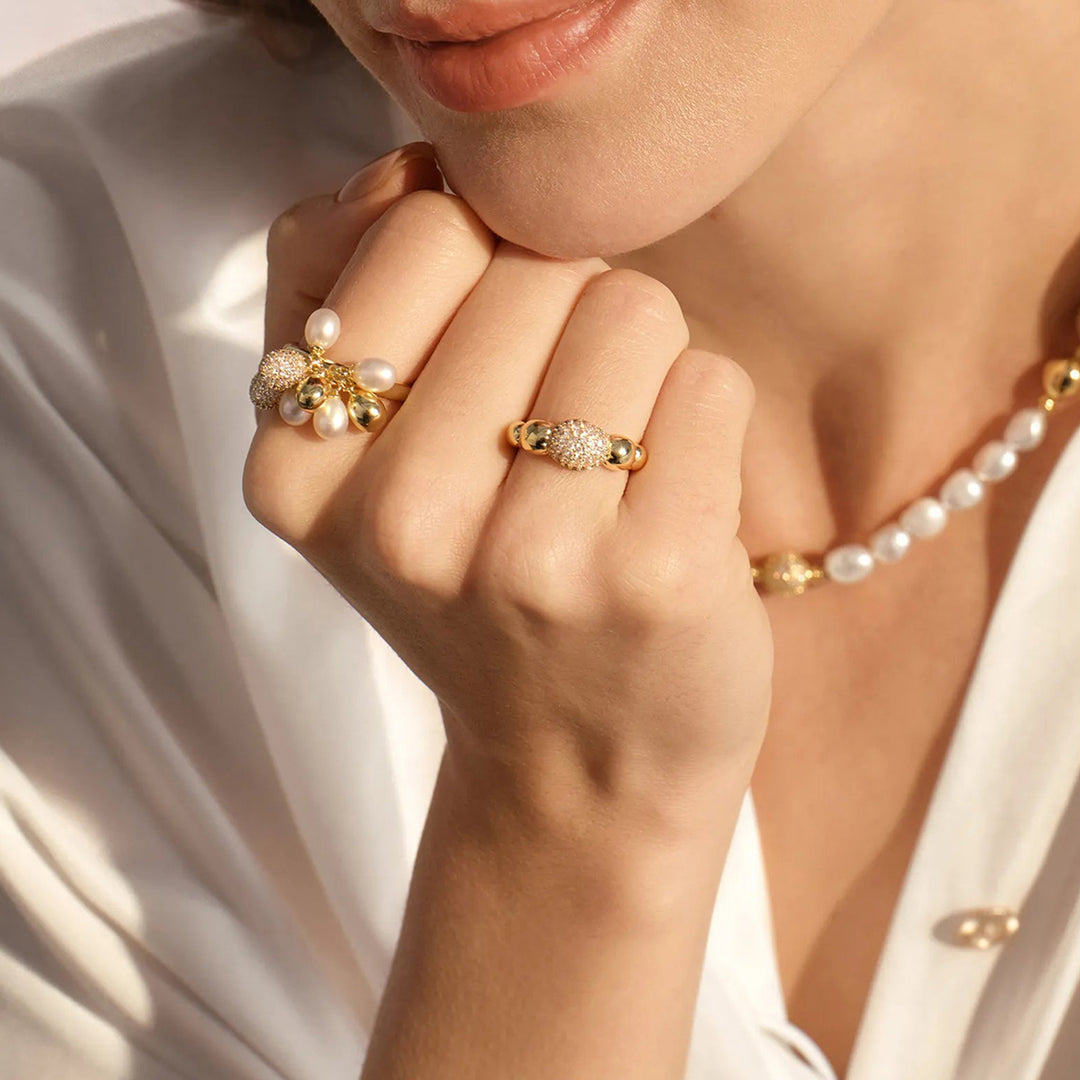 Golden Balloon Pearl Statement Ring