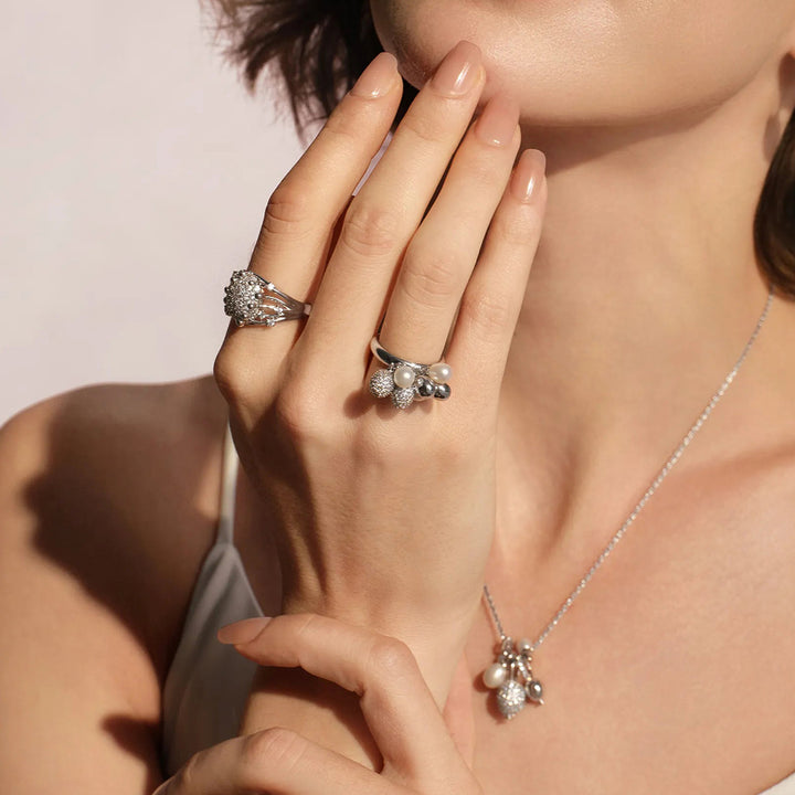 Silver Balloon Pearl Cluster Ring