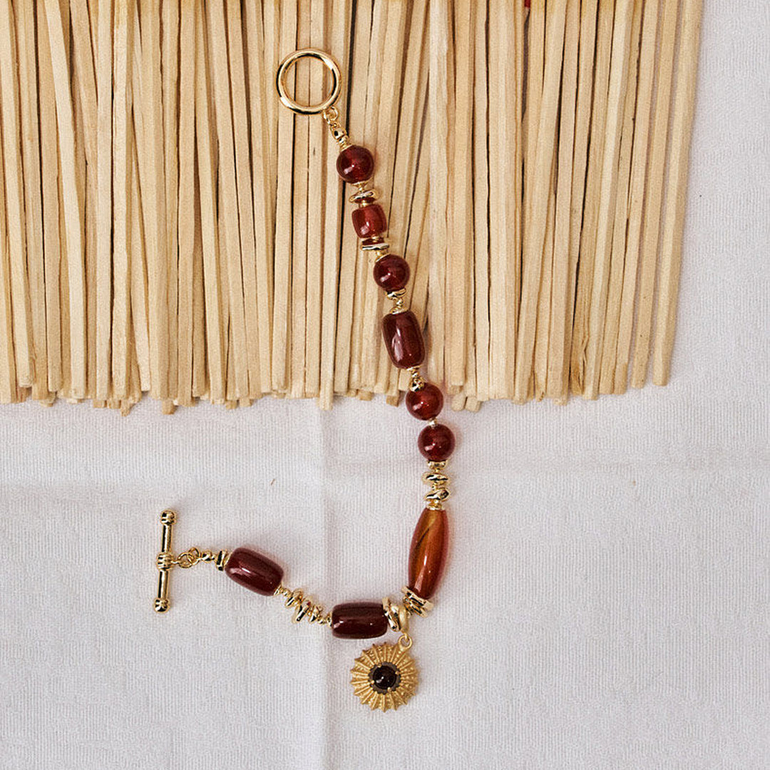 Sunburst Carnelian Bead Bracelet