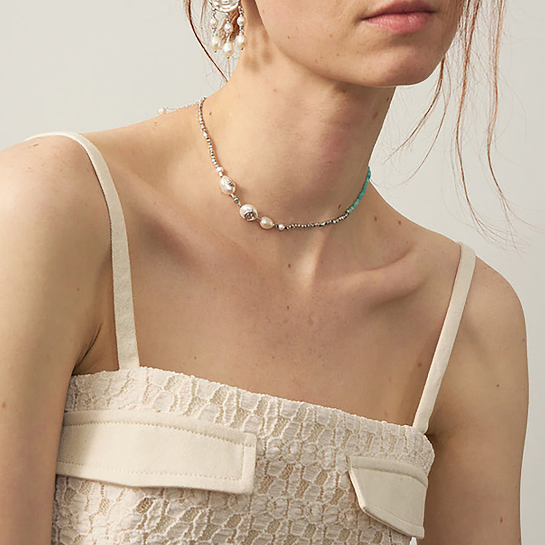 Dual Wear Aquamarine & Pearl Necklace-Bracelet