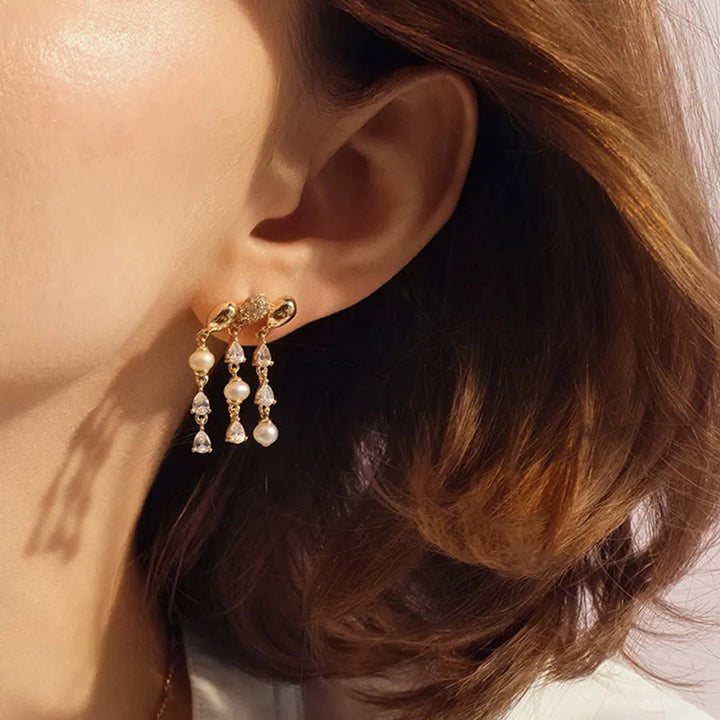 Golden Bubble & Pearl Drop Earrings