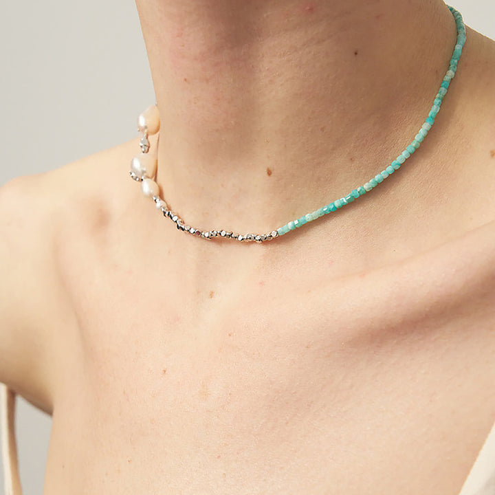 Dual Wear Aquamarine & Pearl Necklace-Bracelet