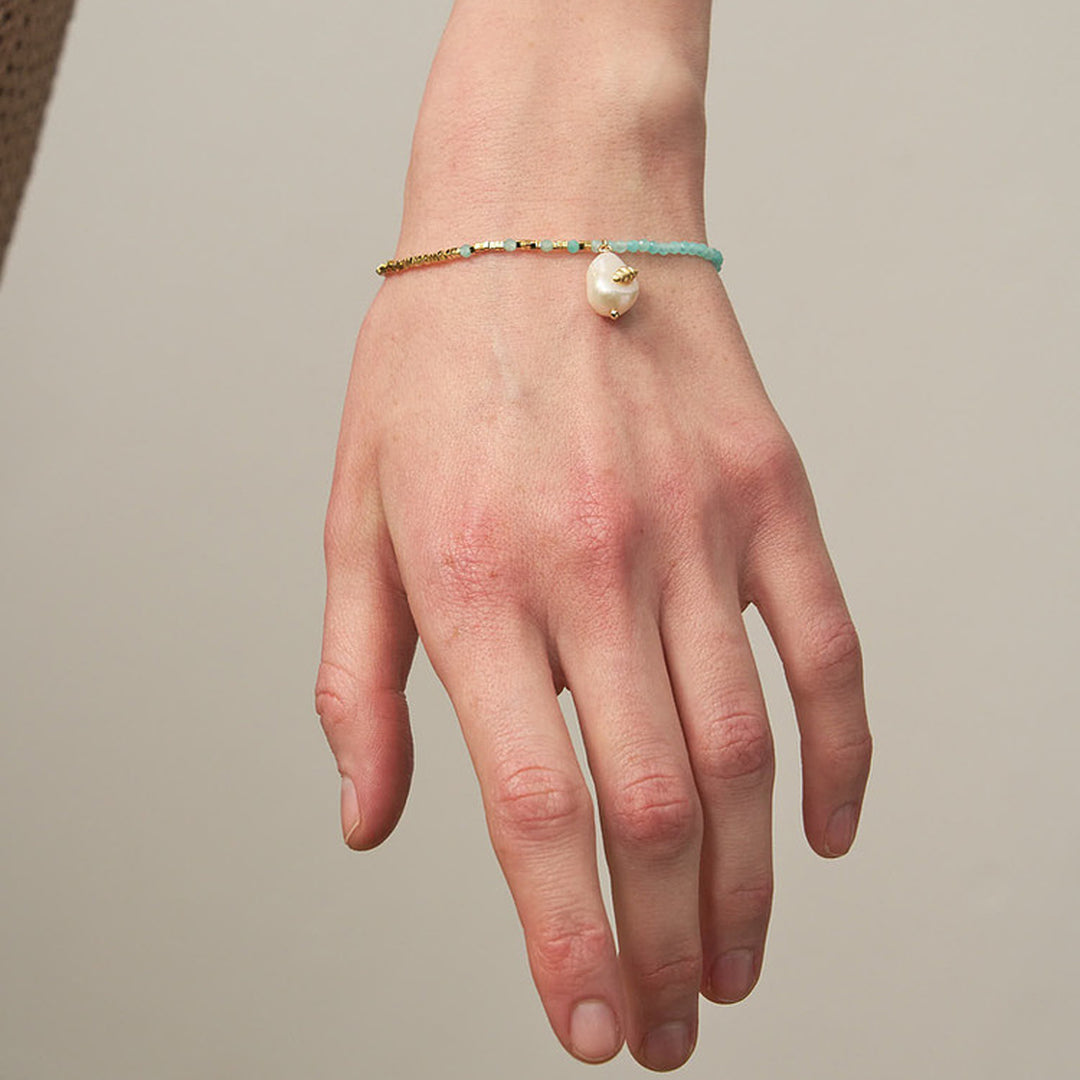 Aquamarine & Pearl Charm Bracelet
