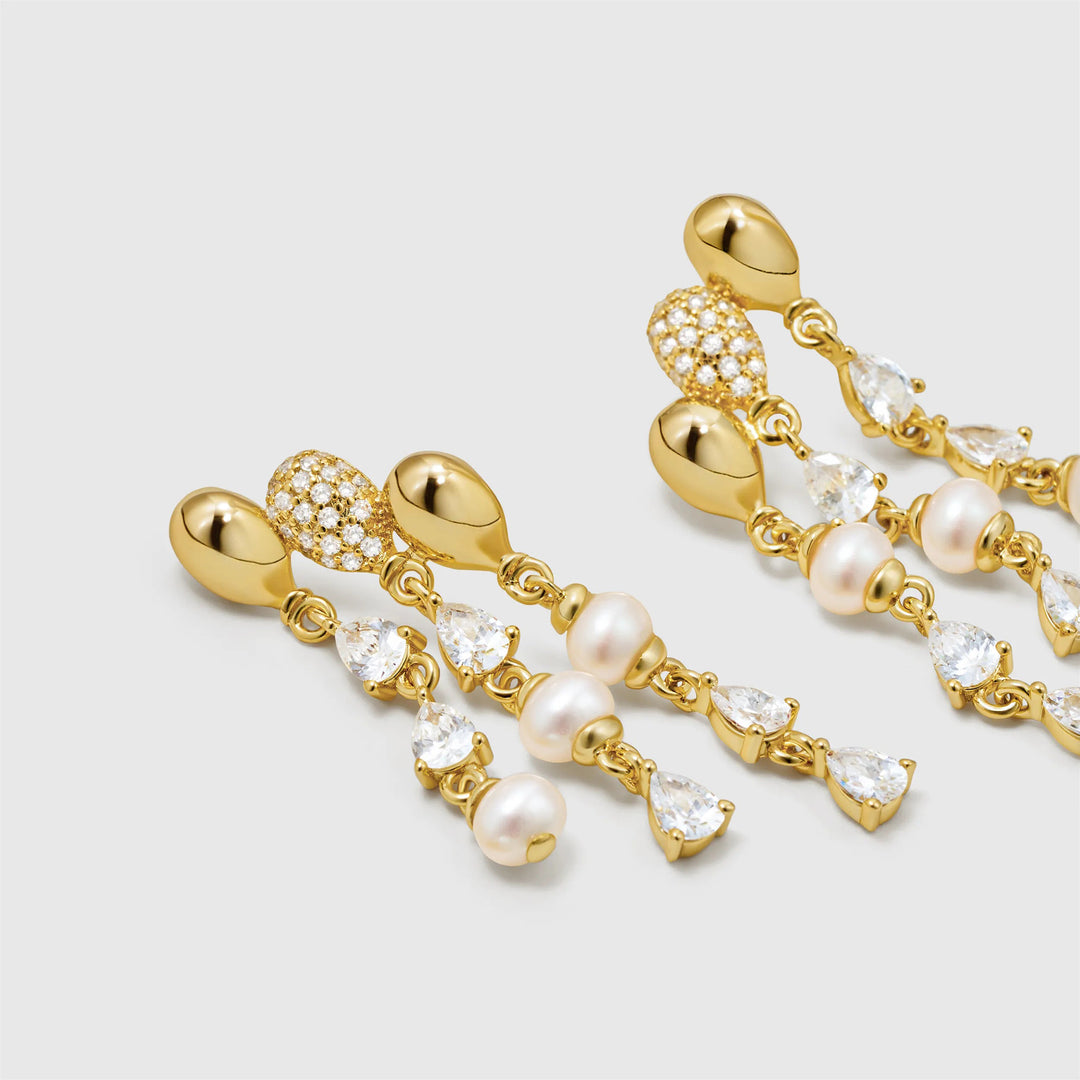 Golden Bubble & Pearl Drop Earrings