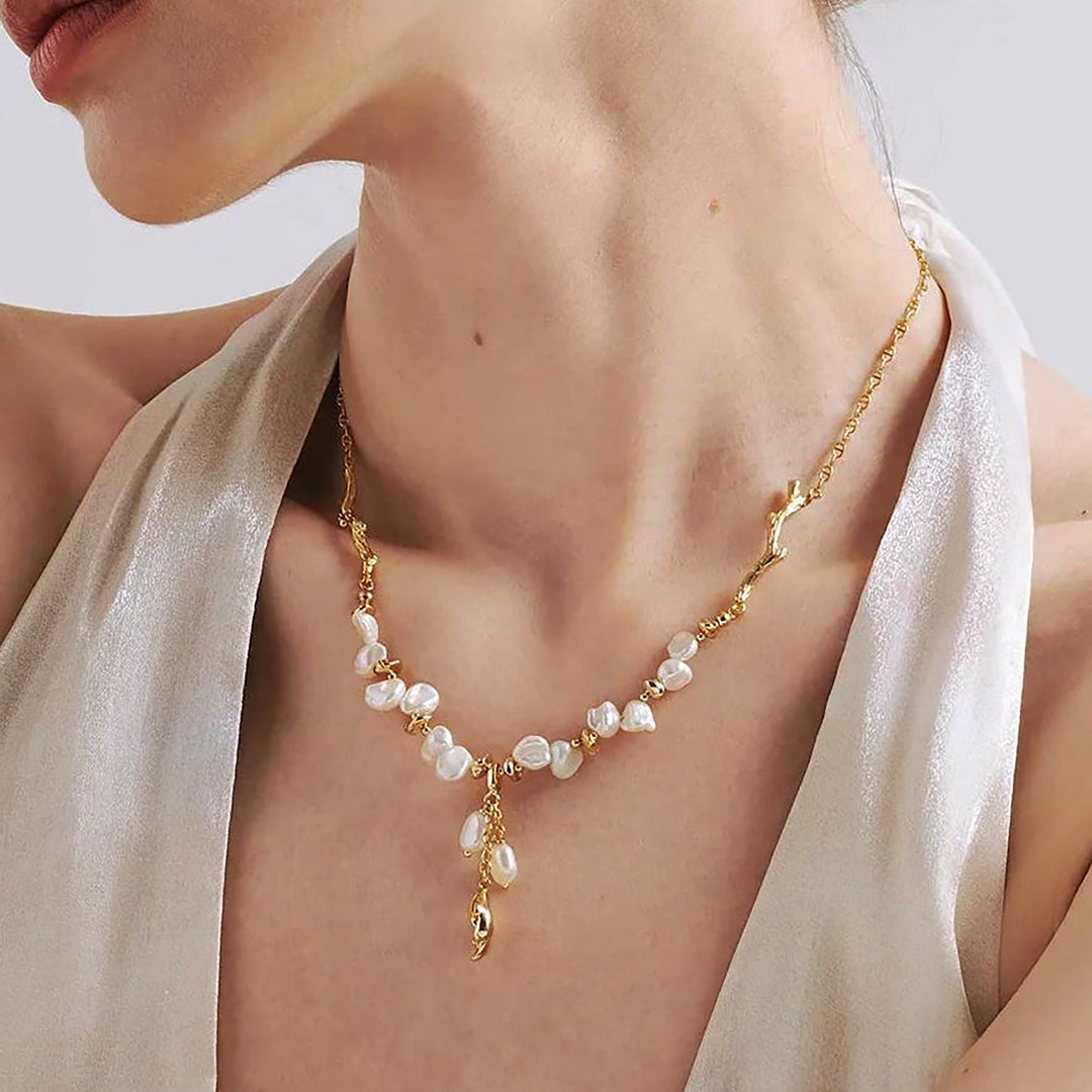 Floriography Keshi Pearl Branch Necklace