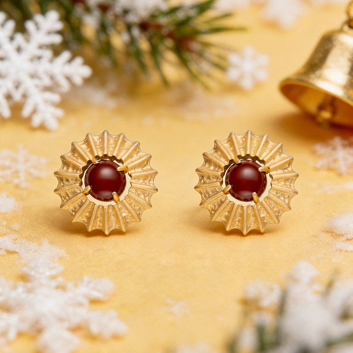 Golden Halo Agate Stud Earrings