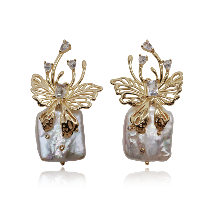 Butterfly Baroque Pearl Statement Earrings