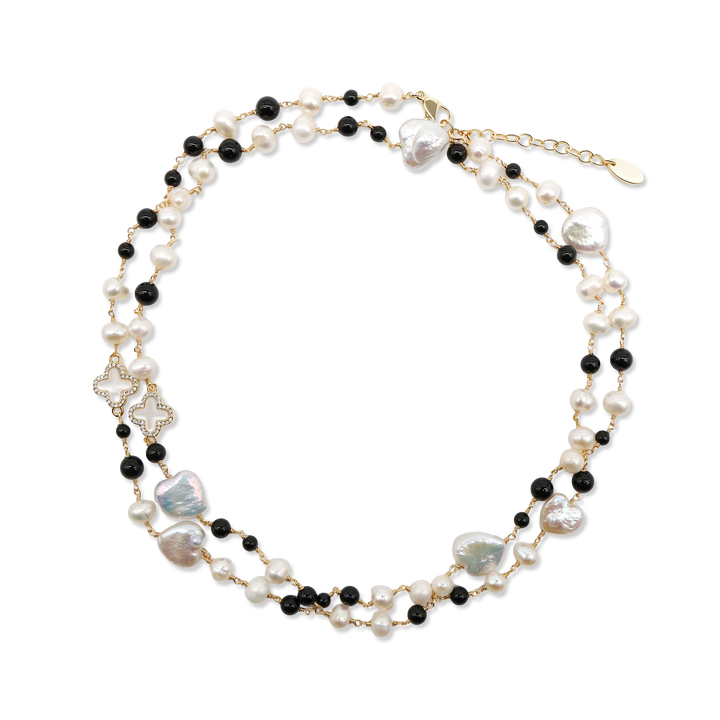 Noir Pearl Contrast Layered Necklace