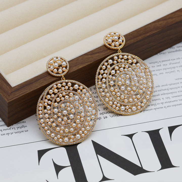 Spiral Pearl Medallion Earrings