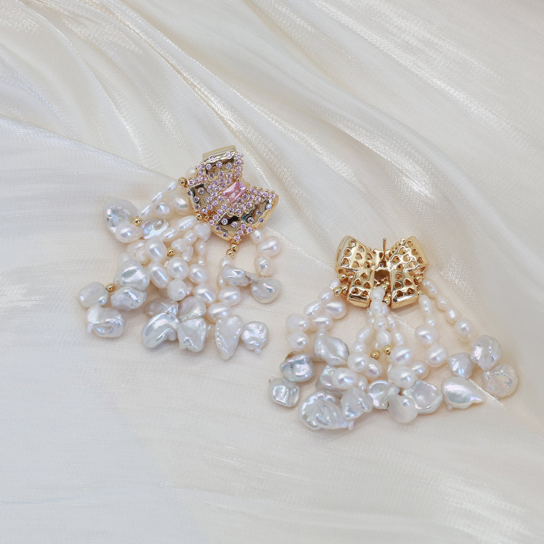 Roselle Pearl Cascade Earrings
