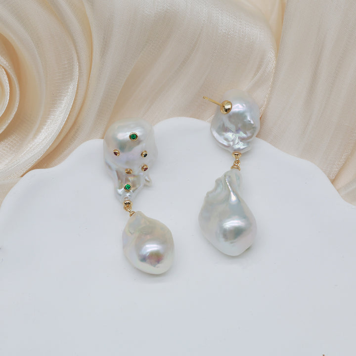Dual Baroque Pearl Drop Earrings
