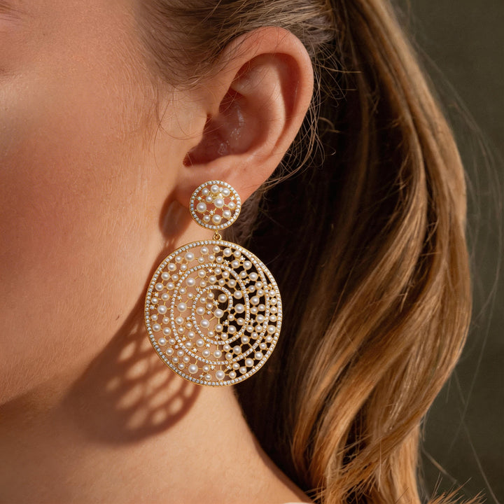 Spiral Pearl Medallion Earrings