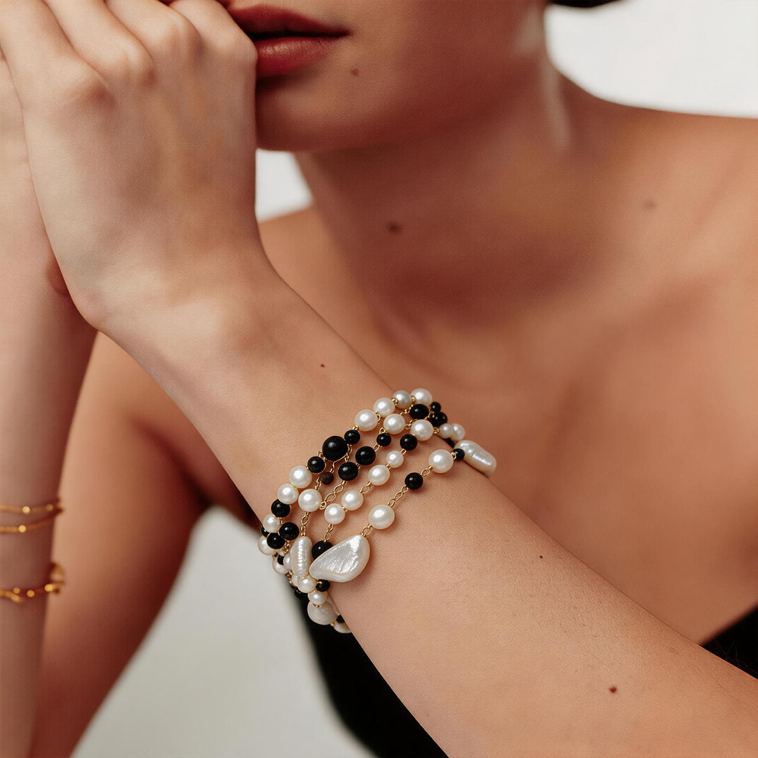 Noir Pearl Contrast Layered Necklace