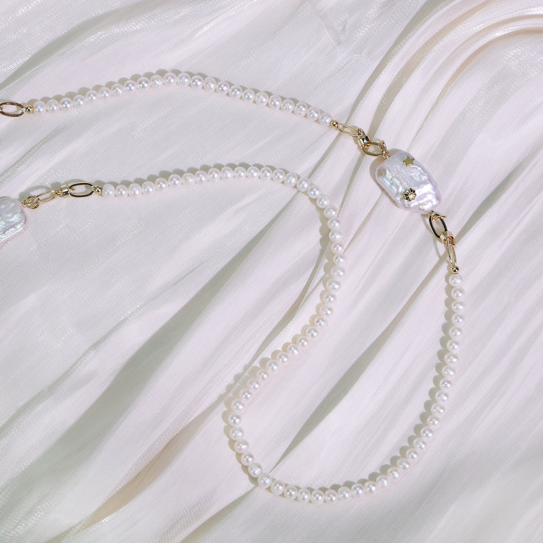Double Strand Pearl Link Necklace