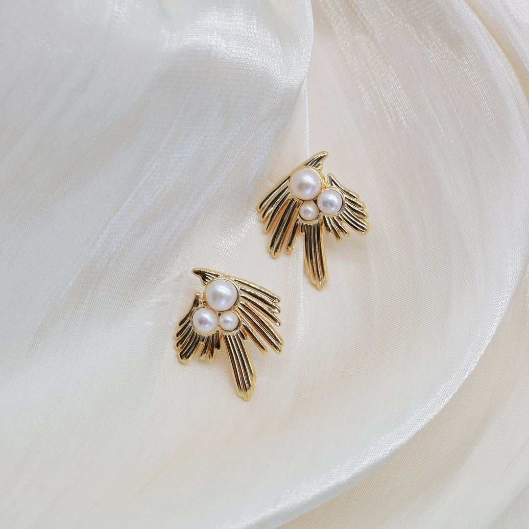 Golden Wing Pearl Earrings